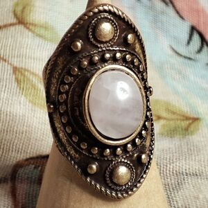 Brass Rose Quartz Oval Stone Bohemian Boho Size 7 1/2 Vintage Ring